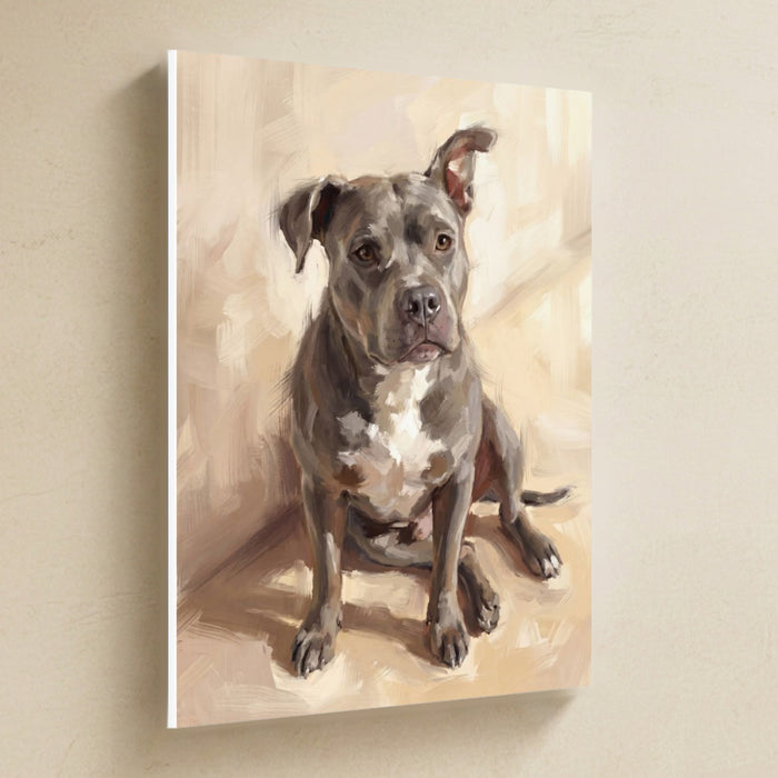 Blue Staffy painted portrait canvas