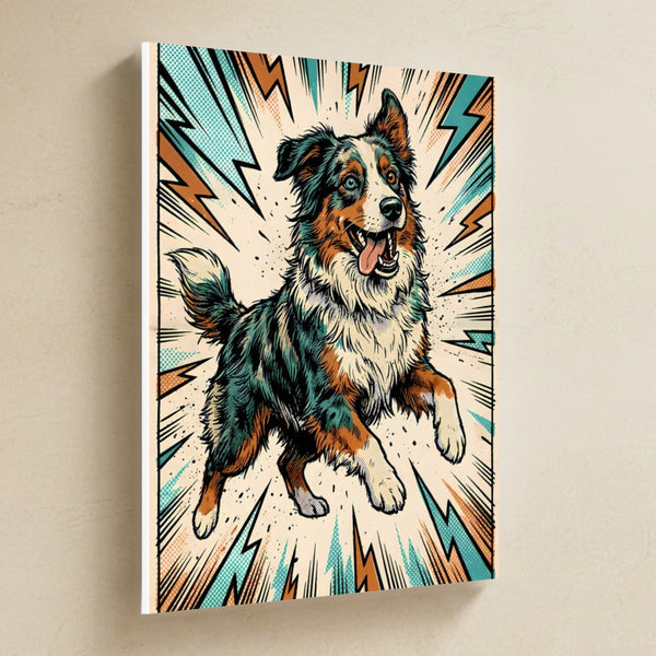 Australian Shepherd Comic Pop Canvas Wall Art, Bold Dog Print, Australian Shepherd Lover Gift, Stretched Canvas