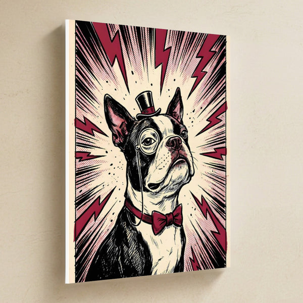 Boston Terrier Comic Pop Canvas Wall Art, Bold Dog Print, Boston Terrier Lover Gift, Stretched Canvas