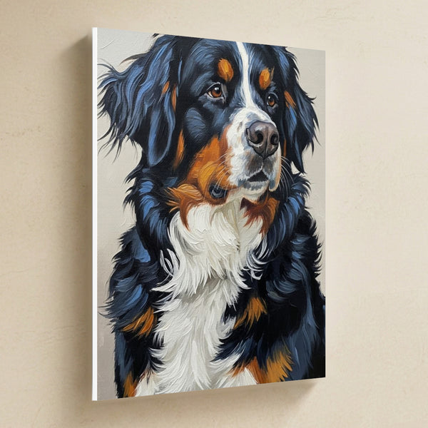 Bernese Mountain Dog Oil Portrait Canvas Wall Art, Classic Dog Portrait, Bernese Mountain Dog Lover Gift, Stretched Canvas