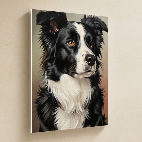 Border Collie Oil Portrait Canvas Wall Art, Classic Dog Portrait, Border Collie Lover Gift, Stretched Canvas