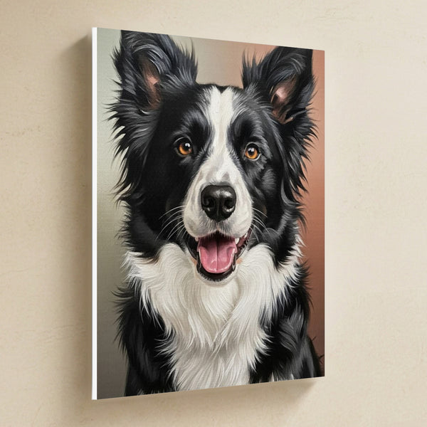 Border Collie Oil Portrait Canvas Wall Art, Classic Dog Portrait, Border Collie Lover Gift, Stretched Canvas