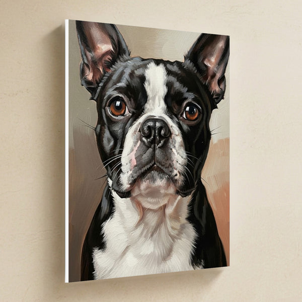 Boston Terrier Oil Portrait Canvas Wall Art, Classic Dog Portrait, Boston Terrier Lover Gift, Stretched Canvas