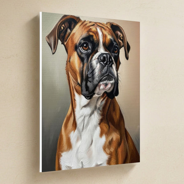 Boxer Oil Portrait Canvas Wall Art, Classic Dog Portrait, Boxer Lover Gift, Stretched Canvas