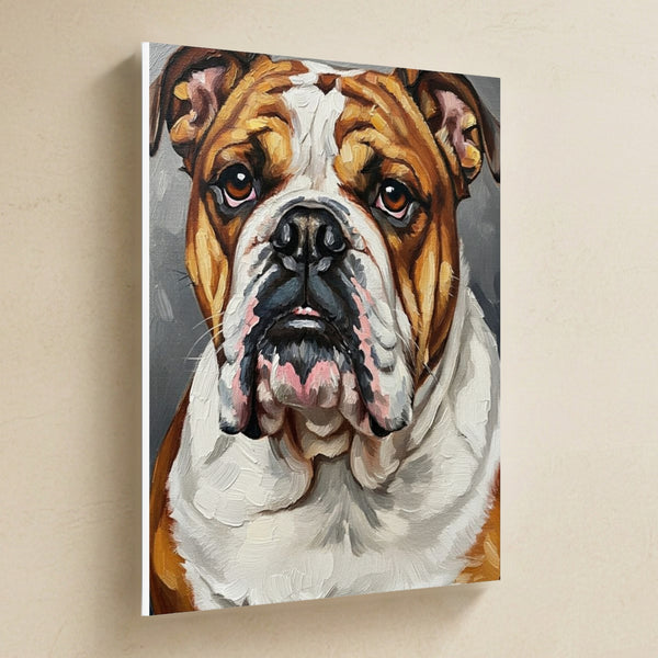 English Bulldog Oil Portrait Canvas Wall Art, Classic Dog Portrait, English Bulldog Lover Gift, Stretched Canvas