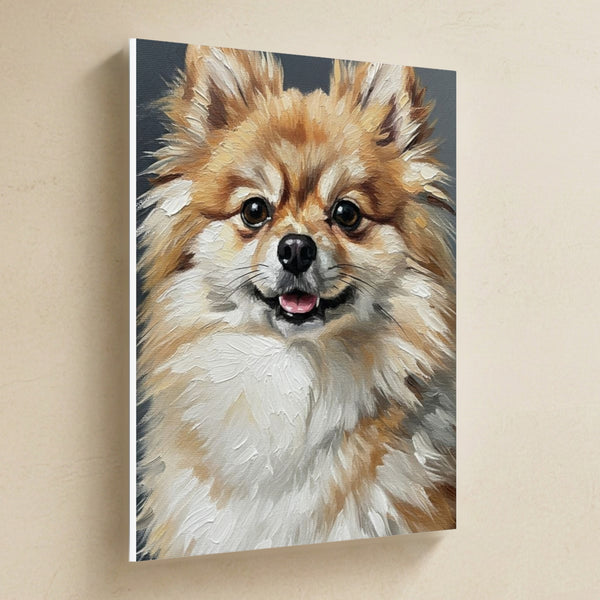Pomeranian Oil Portrait Canvas Wall Art, Classic Dog Portrait, Pomeranian Lover Gift, Stretched Canvas