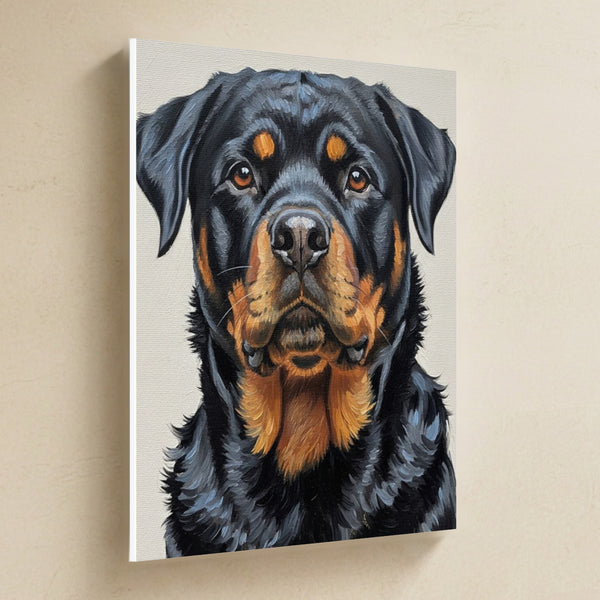 Rottweiler Oil Portrait Canvas Wall Art, Classic Dog Portrait, Rottweiler Lover Gift, Stretched Canvas