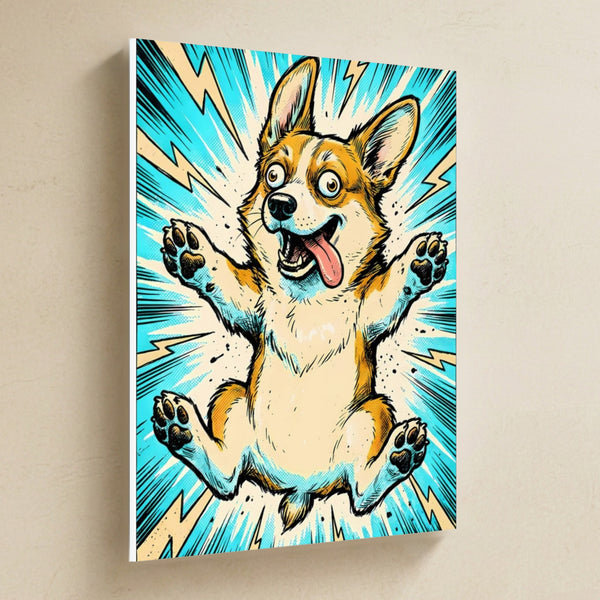 Corgi Comic Pop Canvas Wall Art, Bold Dog Print, Corgi Lover Gift, Stretched Canvas