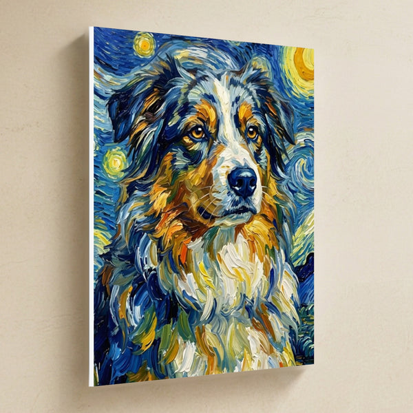 Australian Shepherd Post-Impressionist Canvas Wall Art, Painterly Dog Art, Australian Shepherd Lover Gift, Stretched Canvas