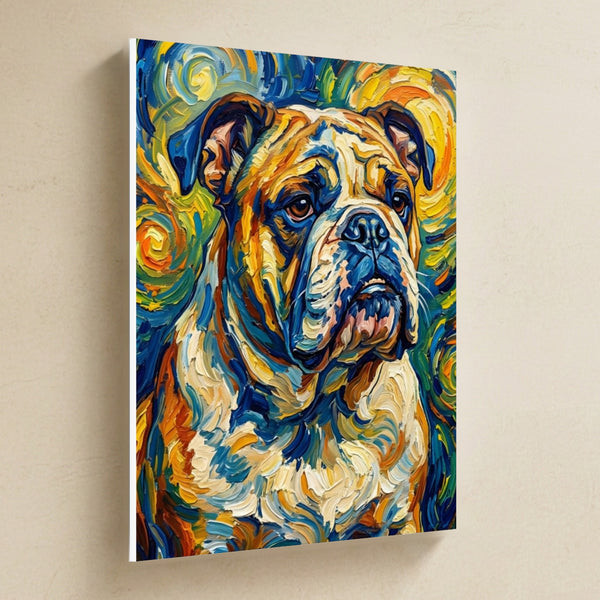 English Bulldog Post-Impressionist Canvas Wall Art, Painterly Dog Art, English Bulldog Lover Gift, Stretched Canvas