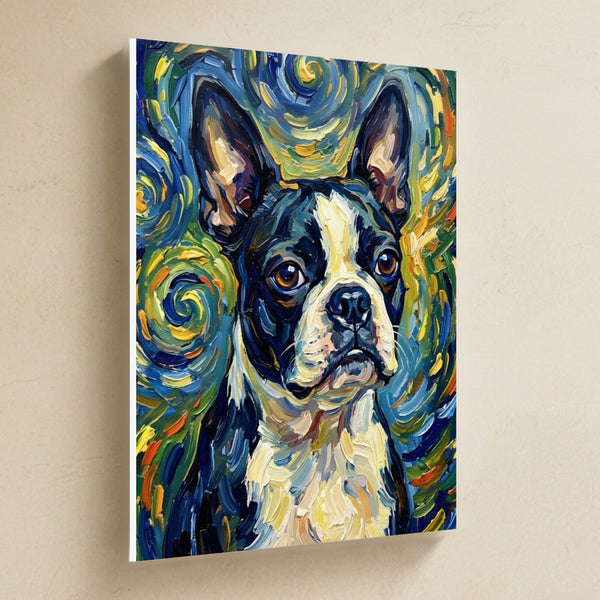Boston Terrier Post-Impressionist Canvas Wall Art, Painterly Dog Art, Boston Terrier Lover Gift, Stretched Canvas