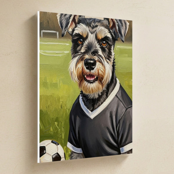 Miniature Schnauzer Soccer Portrait Canvas Wall Art, Soccer Dog Art, Miniature Schnauzer Lover Gift, Stretched Canvas