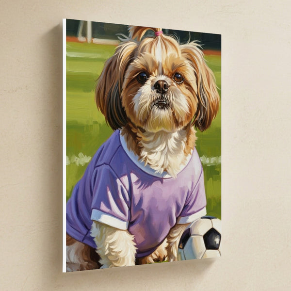 Shih Tzu Soccer Portrait Canvas Wall Art, Soccer Dog Art, Shih Tzu Lover Gift, Stretched Canvas