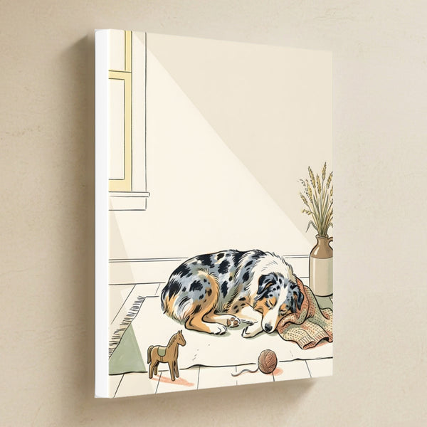 Australian Shepherd Nursery Storybook Canvas Wall Art, Storybook Dog Art, Australian Shepherd Lover Gift, Stretched Canvas
