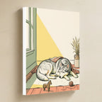 Siberian Husky Nursery Storybook Canvas Wall Art, Storybook Dog Art, Siberian Husky Lover Gift, Stretched Canvas hanging on a warm limestone gallery wall, portrait canvas shown at a slight angle so the white wrapped side edge is visible