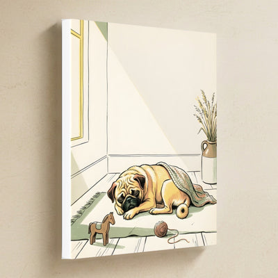 Pug Nursery Storybook Canvas Wall Art, Storybook Dog Art, Pug Lover Gift, Stretched Canvas