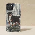 Bernese Mountain Dog Japanese Print phone and sticker gift set: dual-layer iPhone 15 Pro tough case and 3x3 vinyl sticker