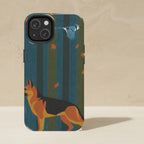 German Shepherd Phone Case, Retro Autumn Dog Art, German Shepherd Lover Gift, Tough Case for iPhone and Samsung shown upright on a warm limestone shelf, front view