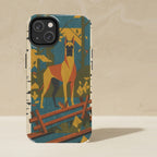 Great Dane Phone Case, Retro Autumn Dog Art, Great Dane Lover Gift, Tough Case for iPhone and Samsung shown upright on a warm limestone shelf, front view