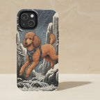 Poodle Japanese Print phone and sticker gift set: dual-layer iPhone 15 Pro tough case and 3x3 vinyl sticker