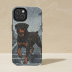 Rottweiler Japanese Print phone and sticker gift set: dual-layer iPhone 15 Pro tough case and 3x3 vinyl sticker