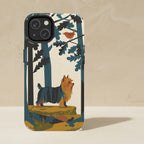 Yorkshire Terrier Phone Case, Retro Autumn Dog Art, Yorkshire Terrier Lover Gift, Tough Case for iPhone and Samsung shown upright on a warm limestone shelf, front view