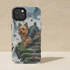 Yorkshire Terrier Japanese Print phone and sticker gift set: dual-layer iPhone 15 Pro tough case and 3x3 vinyl sticker