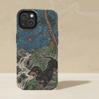 Dachshund Japanese Print phone and sticker gift set: dual-layer iPhone 15 Pro tough case and 3x3 vinyl sticker