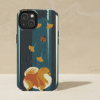 Pomeranian Retro Autumn phone and sticker gift set: dual-layer iPhone 15 Pro tough case and 3x3 vinyl sticker
