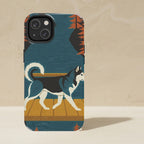 Siberian Husky Phone Case, Retro Autumn Dog Art, Siberian Husky Lover Gift, Tough Case for iPhone and Samsung shown upright on a warm limestone shelf, front view
