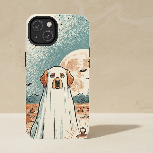 Golden Retriever Halloween tough phone case by Tritan, angled view