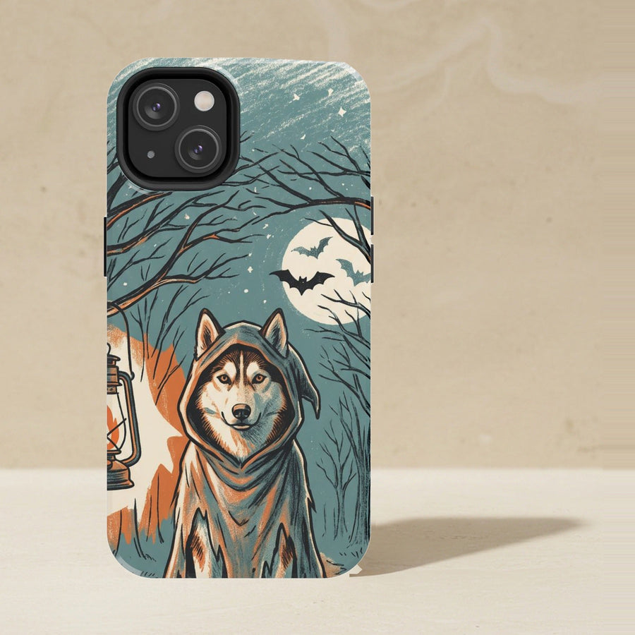 Siberian Husky Halloween tough phone case by Tritan, angled view