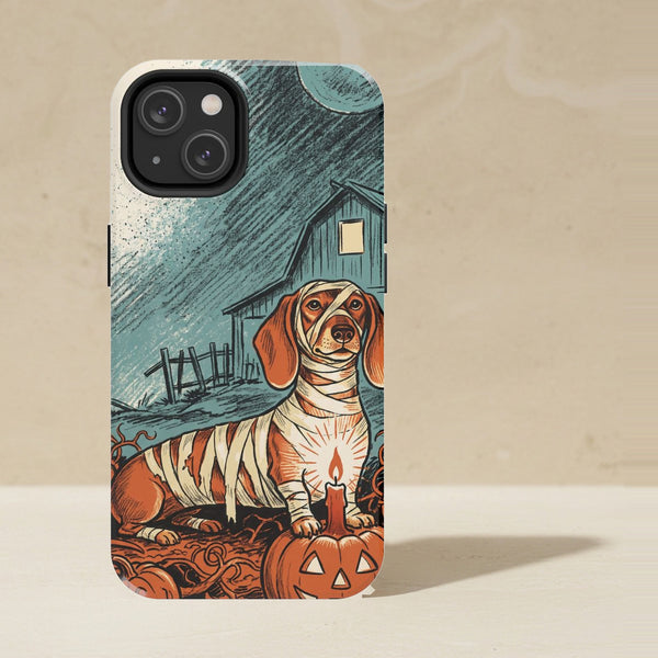 Dachshund Halloween tough phone case by Tritan, angled view