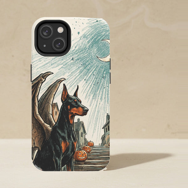 Doberman Pinscher Halloween Phone Case, Spooky Season Dog Art, Doberman Pinscher Lover Gift, Tough Case for iPhone and Samsung