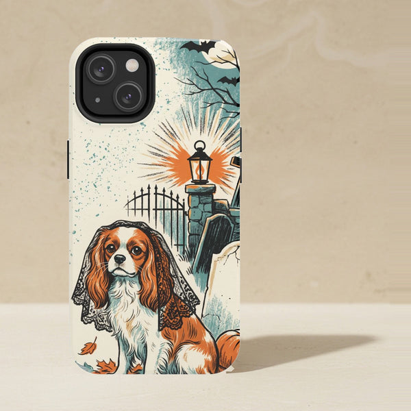 Cavalier King Charles Spaniel Halloween tough phone case by Tritan, angled view