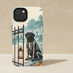 Labrador Retriever Halloween Phone Case, Spooky Season Dog Art, Labrador Retriever Lover Gift, Tough Case for iPhone and Samsung shown upright on a warm limestone shelf, front view