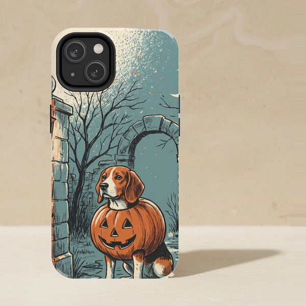 Beagle Halloween tough phone case by Tritan, angled view