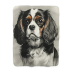 Cavalier King Charles Spaniel Charcoal Portrait Sherpa Fleece Blanket | Dog Lover Gift