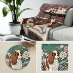 Cavalier King Charles Spaniel Japanese Print cozy gift set: sherpa fleece blanket, cork-back coaster, and vinyl sticker