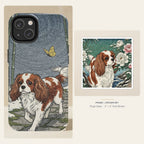 Cavalier King Charles Spaniel Japanese Print phone and sticker gift set: dual-layer iPhone 15 Pro tough case and 3x3 vinyl sticker