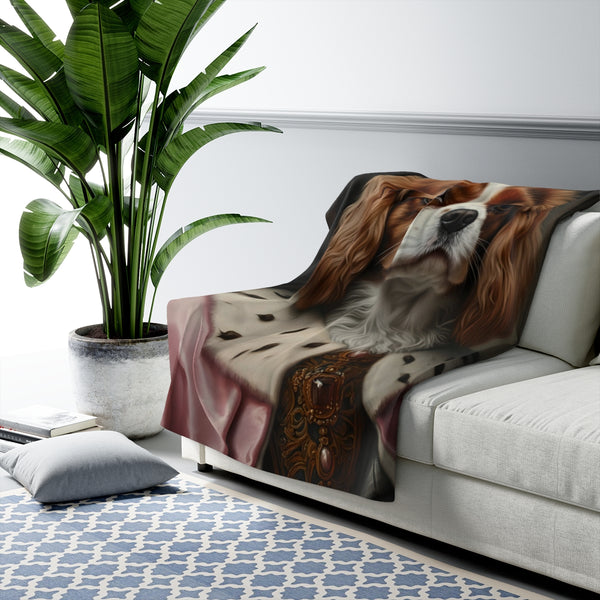 Cavalier King Charles Spaniel Medieval Knight Portrait Regal Throw Blanket | Premium Dog Prints | Tritan — Lifestyle View