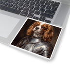 Cavalier King Charles Spaniel Medieval Knight vinyl sticker by Tritan, on a laptop