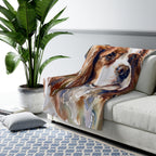 Cavalier King Charles Spaniel Watercolor sherpa blanket by Tritan, on sofa