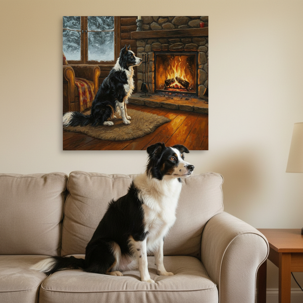 Border Collie Canvas Wall Art, Dog Lover Gift, Pet Portrait Print, Acrylic Painting Style, Animal Home Decor — Lifestyle View