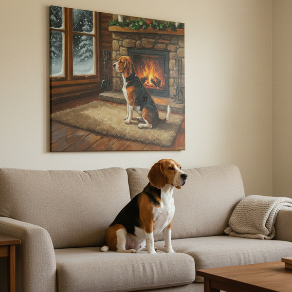 Beagle Wall Art Canvas Print, Dog Mom Gift, Acrylic Painting Pet Portrait, Stretched Canvas Decor, Ready to Hang Dog Lover Art — Lifestyle View