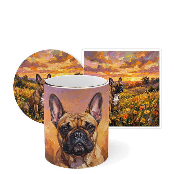 French Bulldog Sunset Prairie Gift Set | Mug + Coaster + Sticker | Tritan