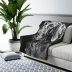 German Shorthaired Pointer Charcoal sherpa blanket by Tritan, on sofa