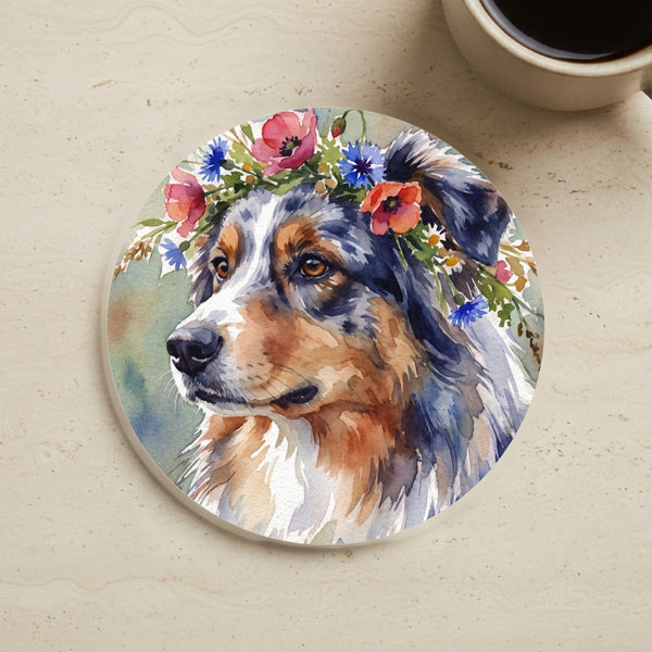 Australian Shepherd Watercolor Cork Back Coaster | Dog Lover Gift