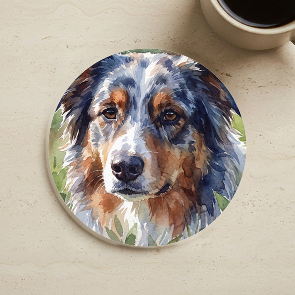 Australian Shepherd Watercolor Garden Peek Drink Coaster | Premium Dog Art | Tritan