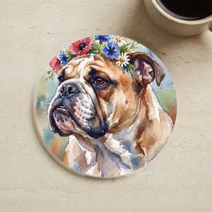 English Bulldog Watercolor Cork Back Coaster | Dog Lover Gift